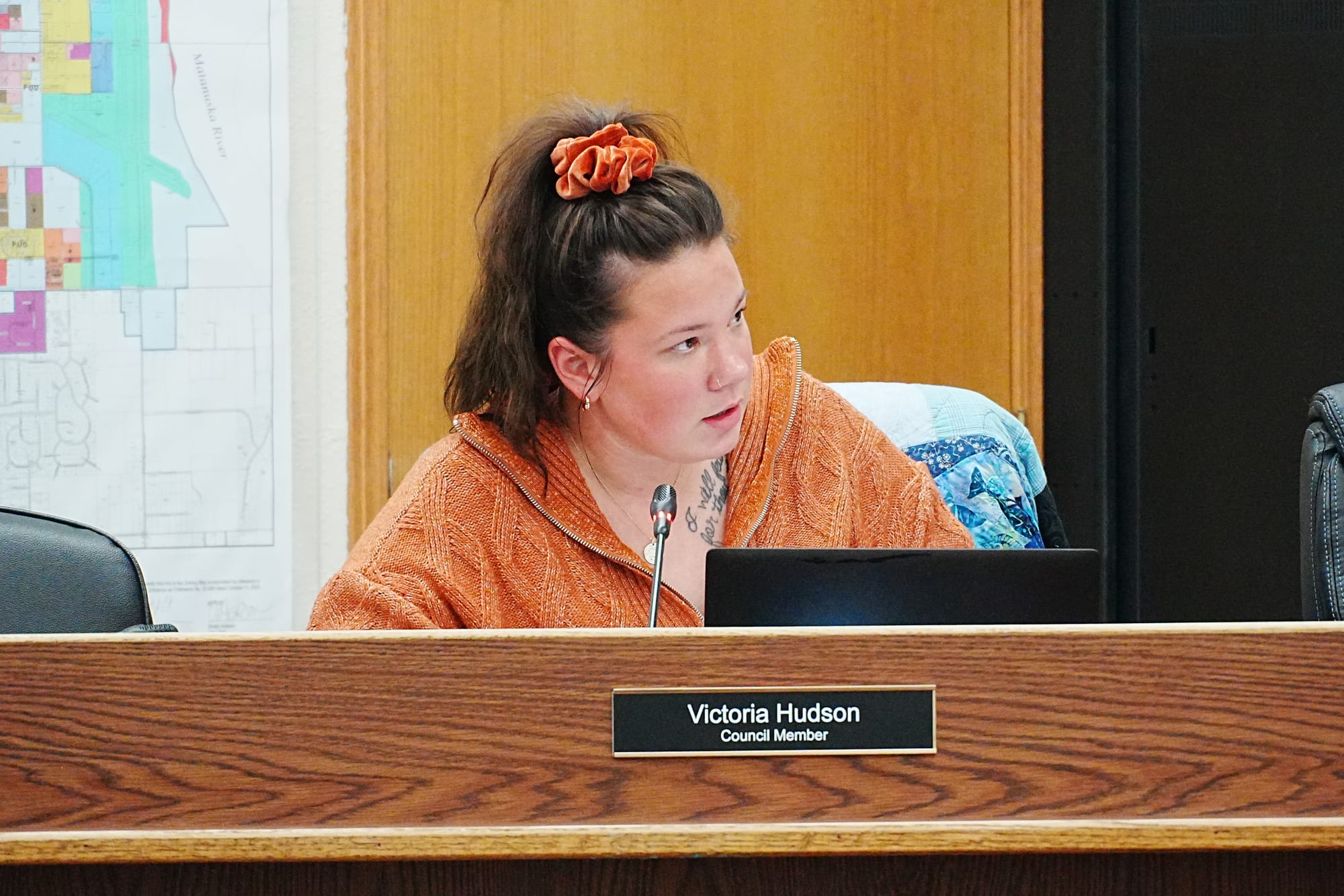 Palmer City Council member Victoria Hudson speaks