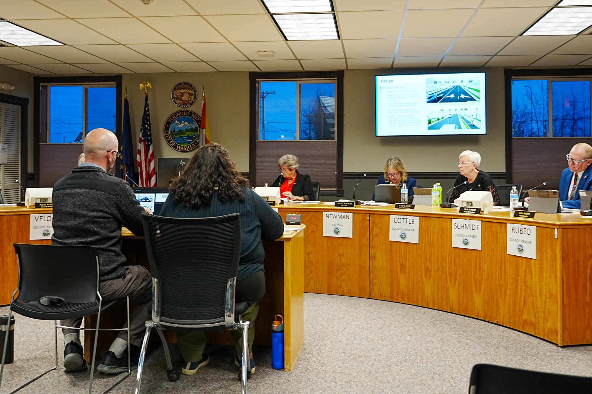 Alaska Department of Transportation and Public Facilities project manager and HDR contractor Edith McKee speaks to the Wasilla City Council