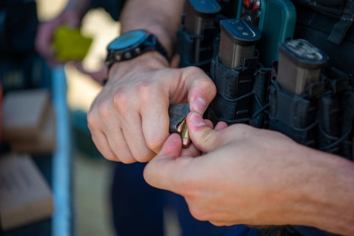 An officer conducts weapons training. (U.S. Coast Guard/Petty Officer Third Class Riley Perkofski)