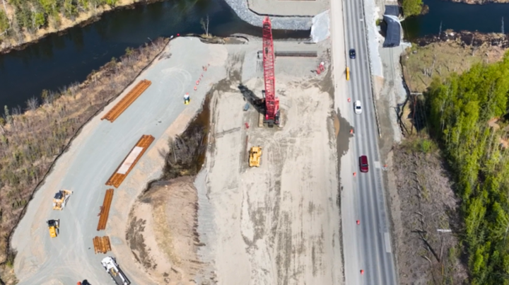 A drone view of roadwork on Seward Meridian Parkway