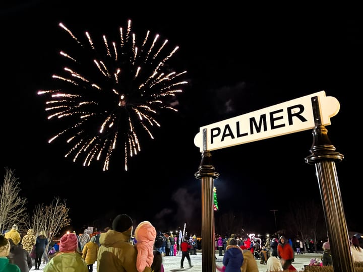 Fireworks explode over the Palmer Public Library