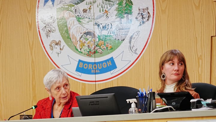 Matanuska-Susitna Borough Mayor Edna DeVries, left, and Assistant Borough Clerk Estelle Wiese