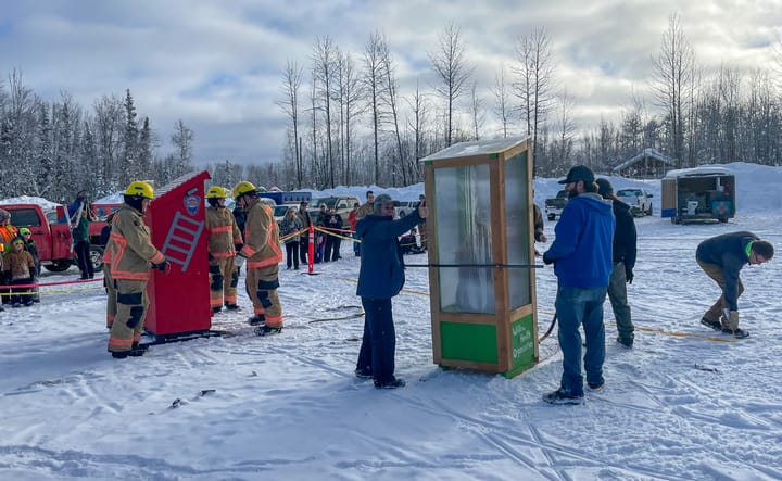 Participants get ready for the Willow Winter Carnival outhouse races.