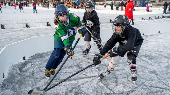 Young hockey players participate in the Last Frontier Pond Hockey Classic 