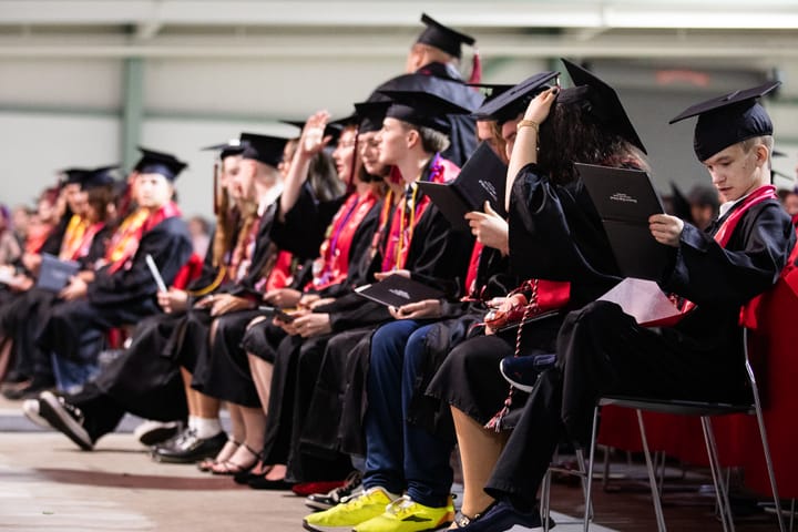 Students participate in a Class of 2025 graduation ceremony at Houston High School