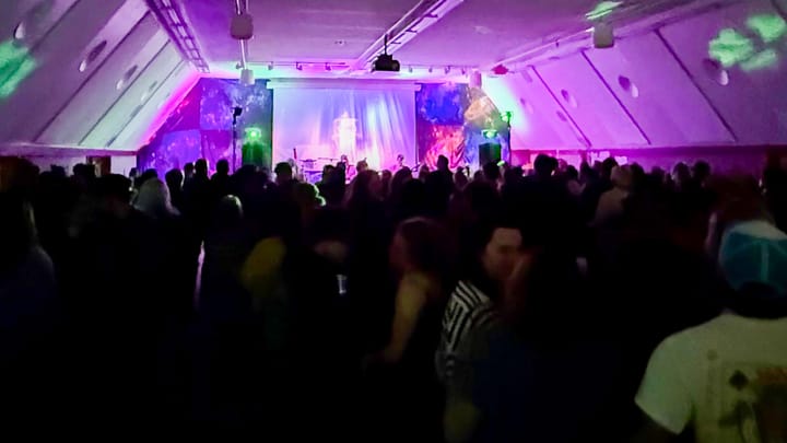 The crowd inside the Palmer Depot building during the WinterRomp Music Festival