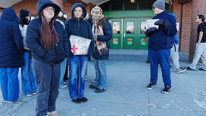 Colony High School students gather during a March 3, 2026 walkout