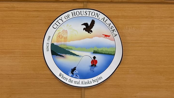 A cutout of the Houston, Alaska, city logo